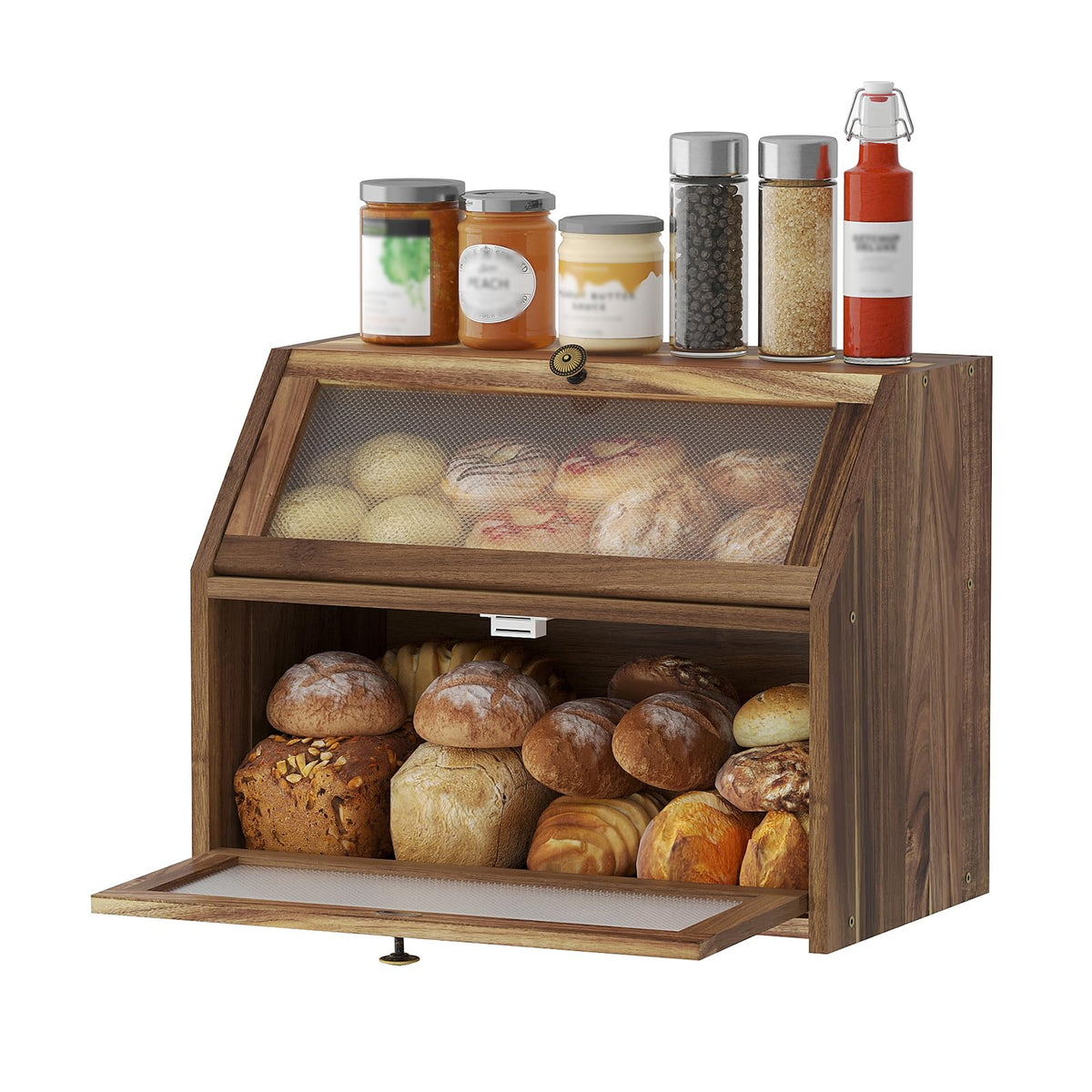 Large Brown Wooden Bread Box N35835