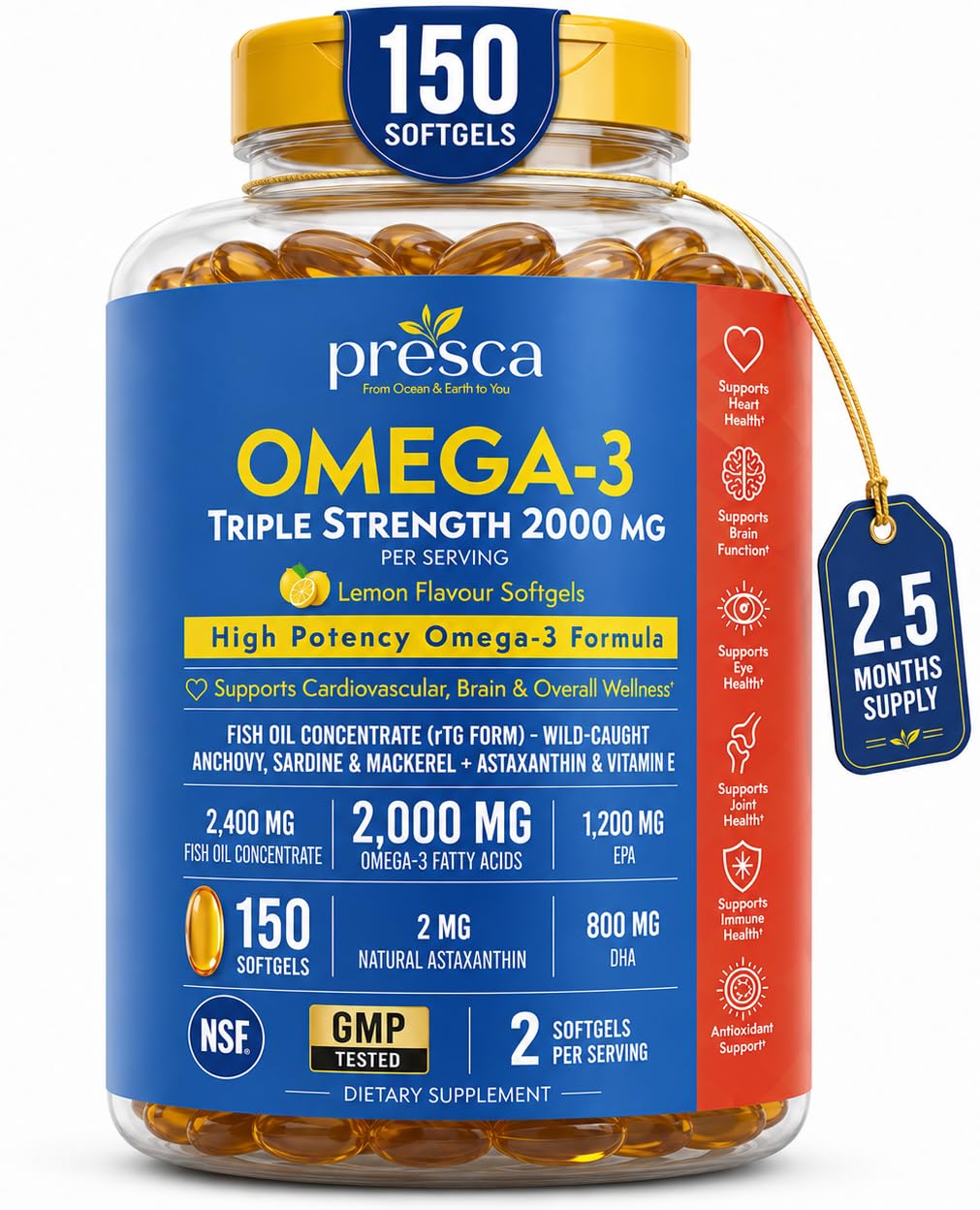 Omega 3 Fish Oil 2400mg 150 Softgels X242599