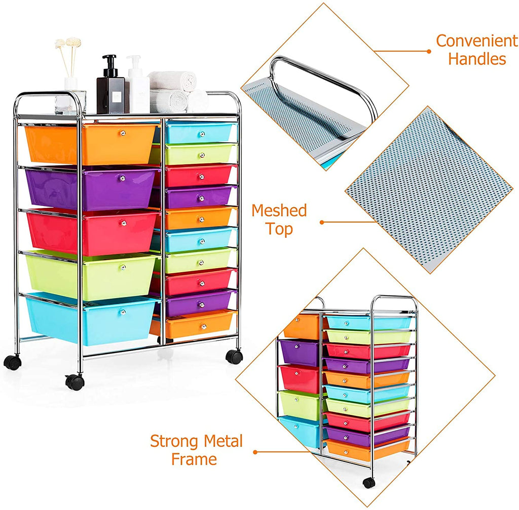 15 Drawer Rolling Plastic Storage Organizer Cart D28978