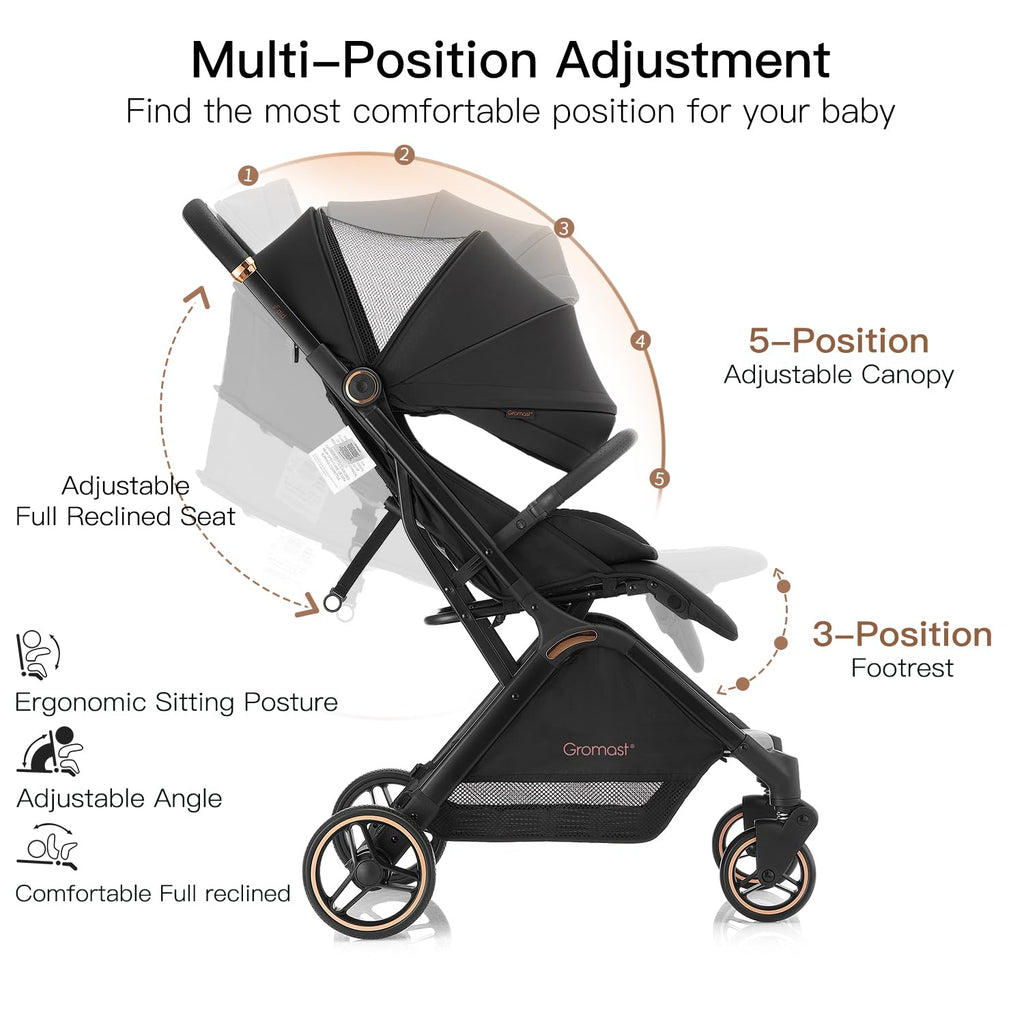 Gravity Folding Baby Stroller with Canopy & Cup Holder, Black Y133280