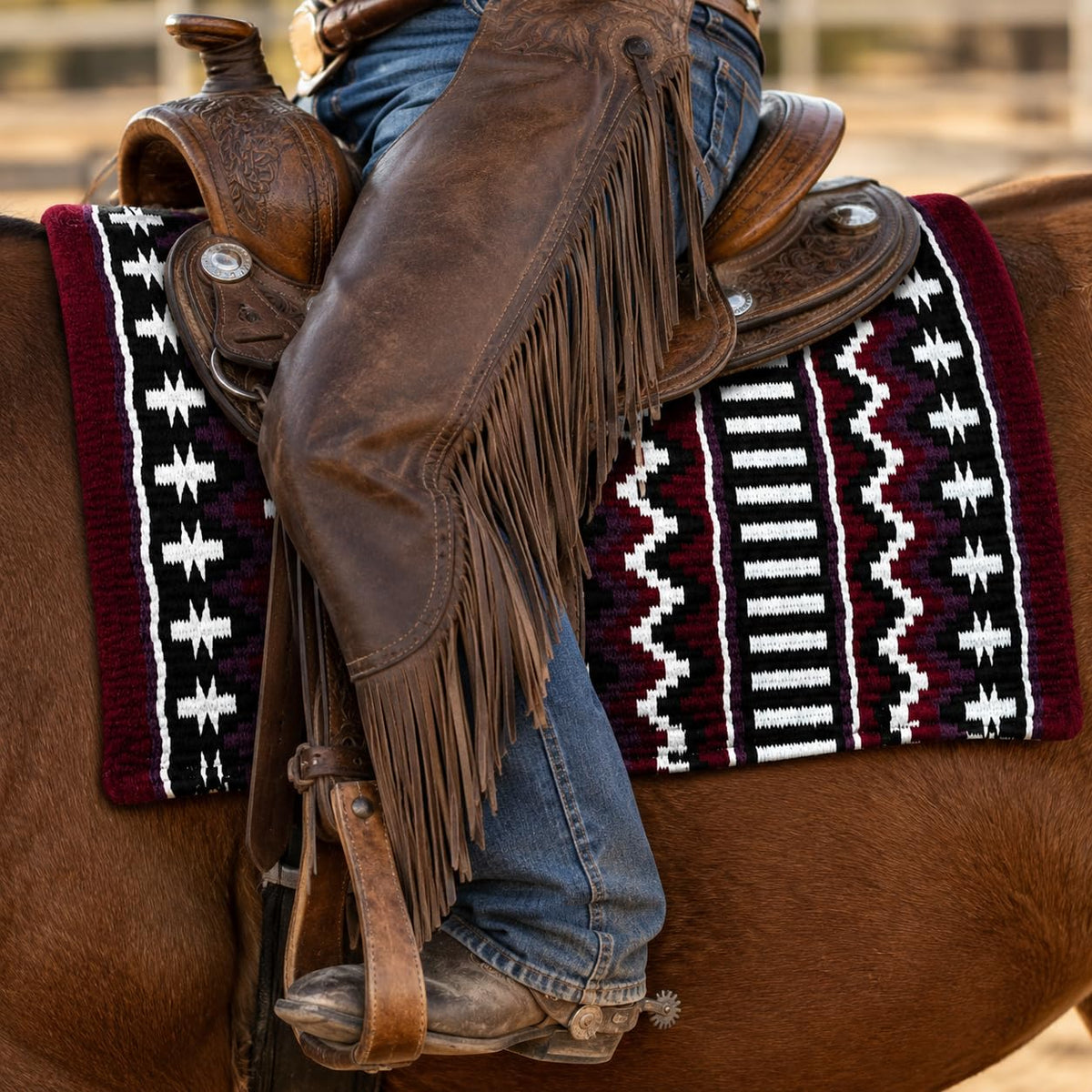 Burgundy Black White Tribal Horse Saddle Pad M812808