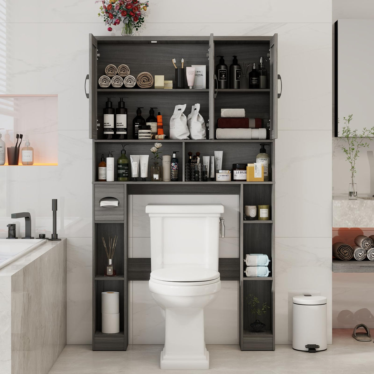 Over The Toilet Storage Cabinet with 3 Barn Doors A728348