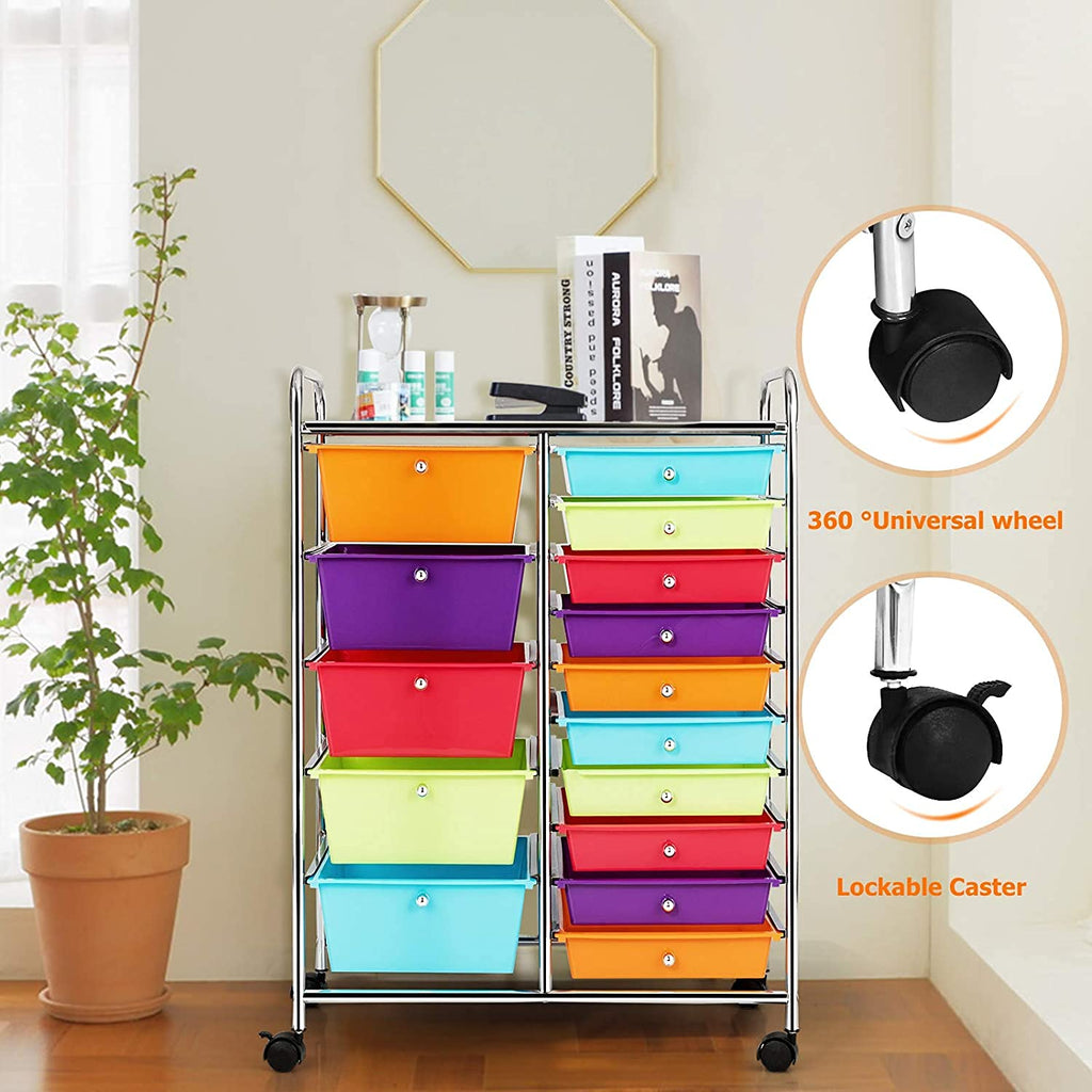 15 Drawer Rolling Plastic Storage Organizer Cart D28978
