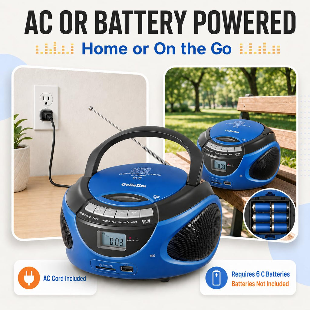 Portable CD Player with Bluetooth AM FM Stereo Radio Blue Q981