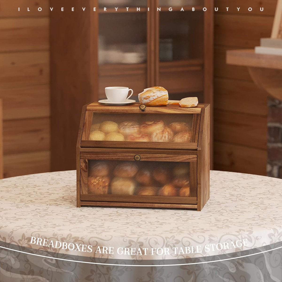 Large Brown Wooden Bread Box N35835