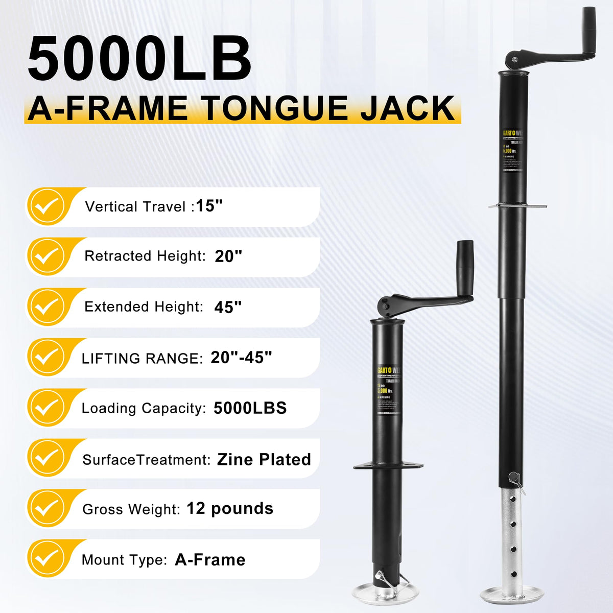 5000 lbs A-Frame Trailer Jack with Adjustable Drop Leg M406477