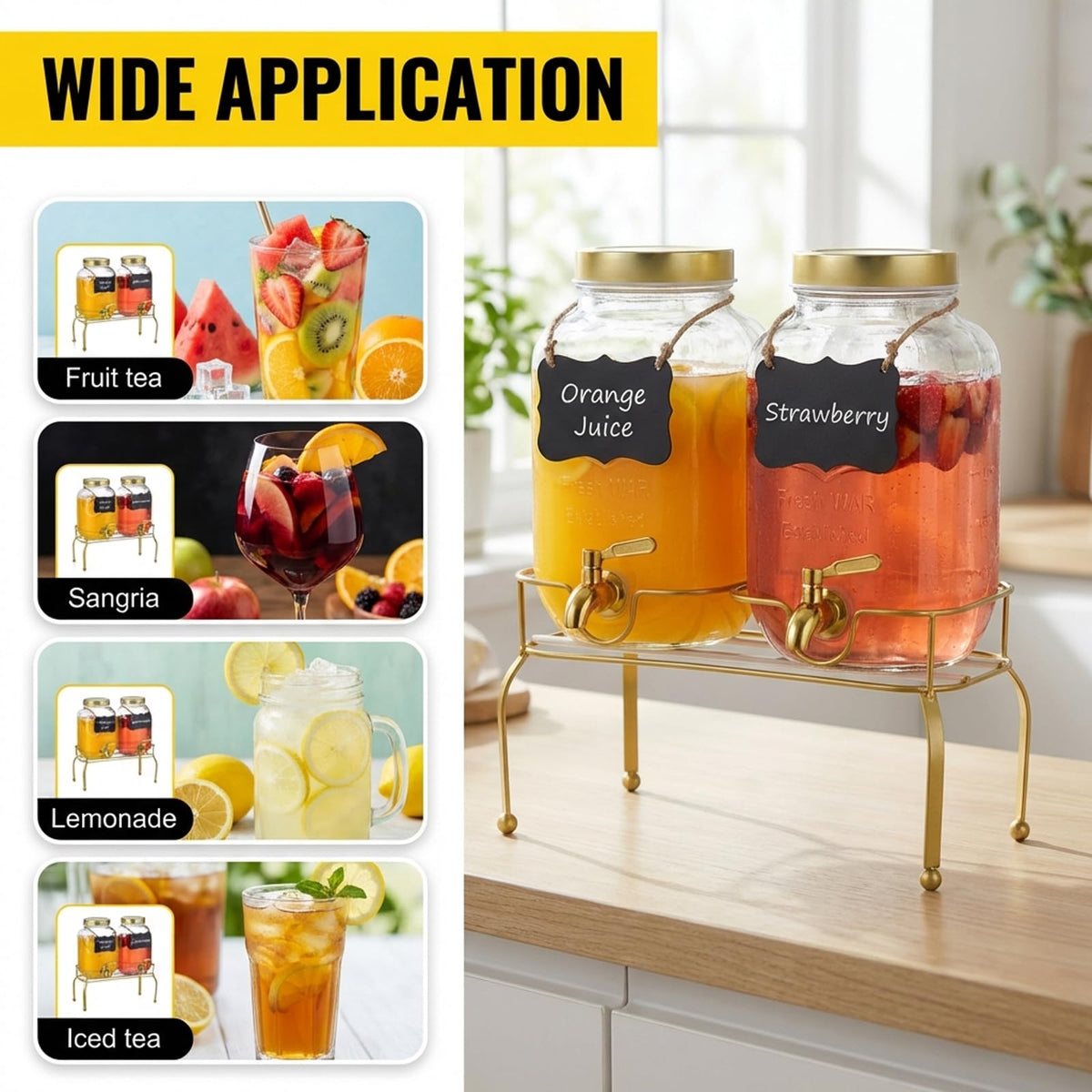 1 Gallon Glass Drink Dispenser Set of 2 with Stand B18392