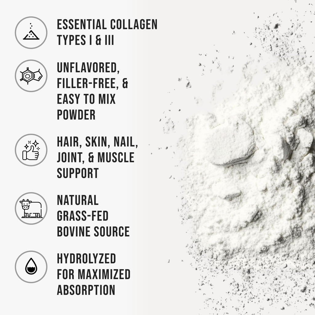 Bovine Collagen Peptides Powder, Hydrolyzed Type I & III, Grass-Fed Unflavored, 2.4lb E569525