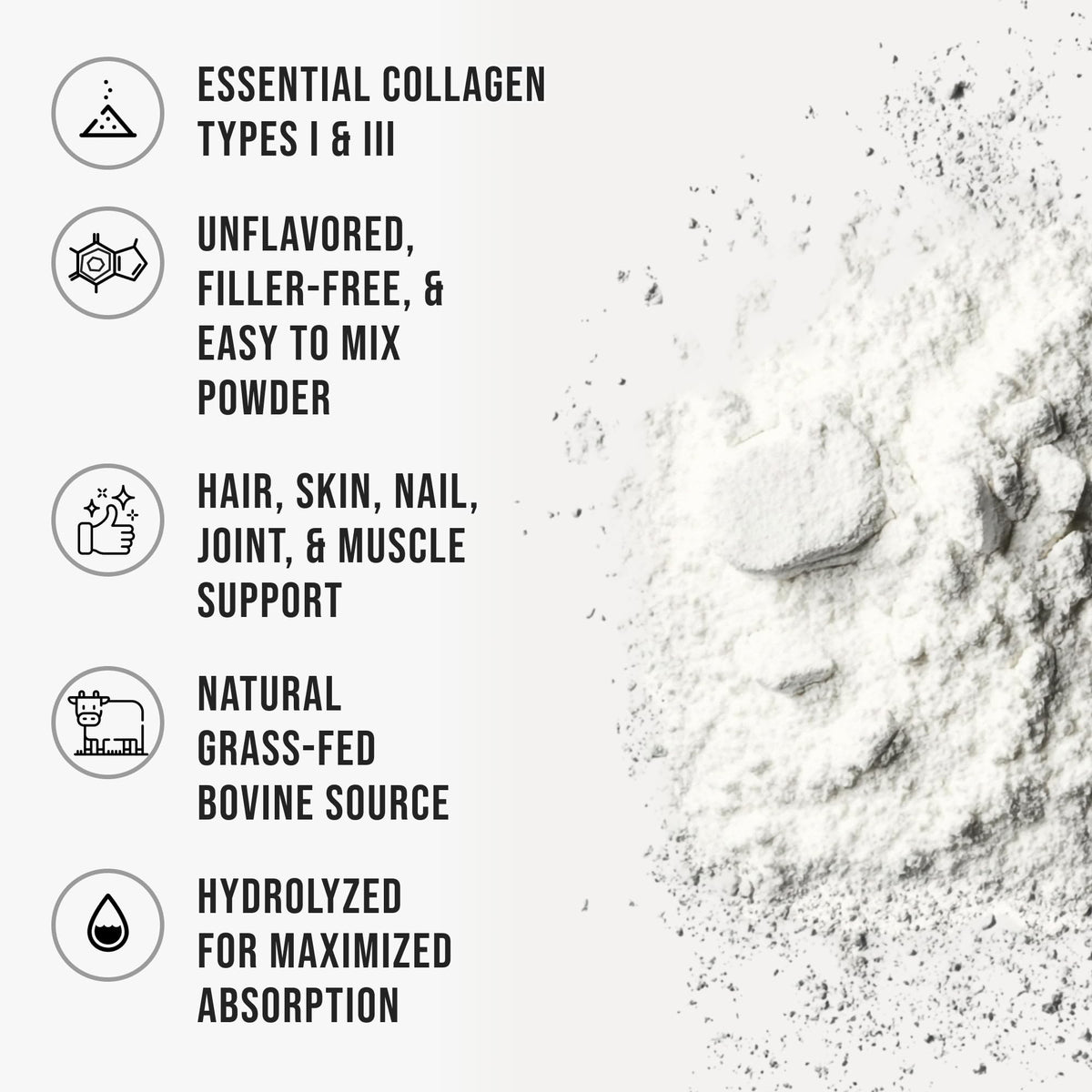 Bovine Collagen Peptides Powder, Hydrolyzed Type I & III, Grass-Fed Unflavored, 2.4lb E569525