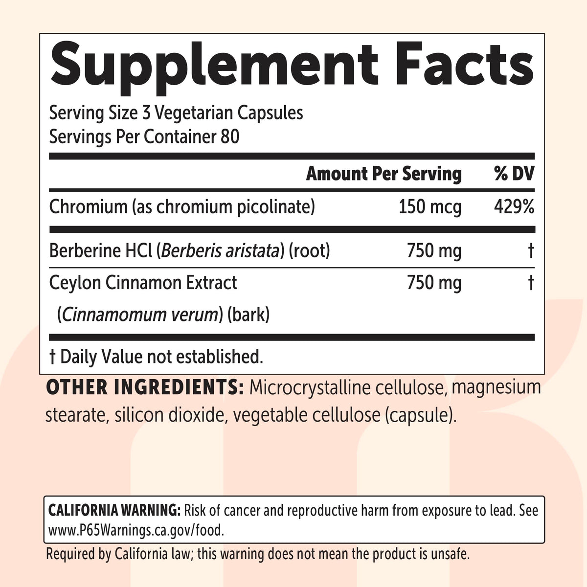 Berberine HCl with Ceylon Cinnamon 1,500 mg 240 Vegetarian Capsules X768248