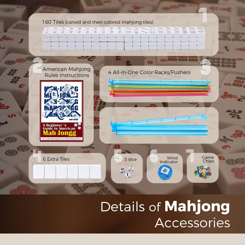 American Mahjong Set with 166 White Tiles and Racks V962