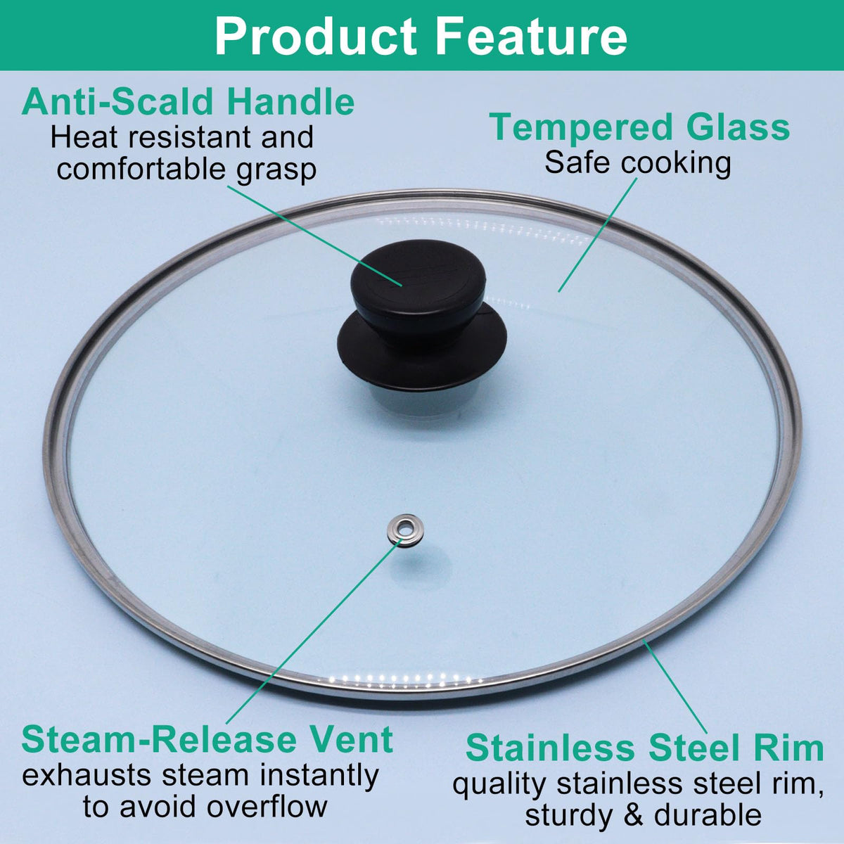 10 Inch Round Tempered Glass Pan Lid with Heat Resistant Handle R8721