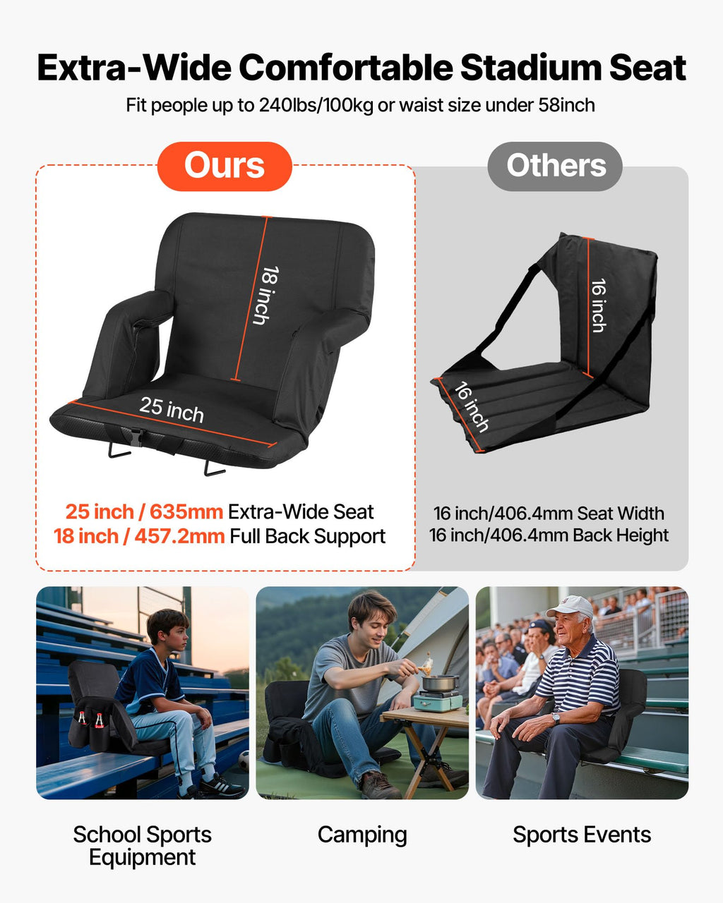 6 Adjustable Angle Padded Stadium Seat with Armrest Z4808
