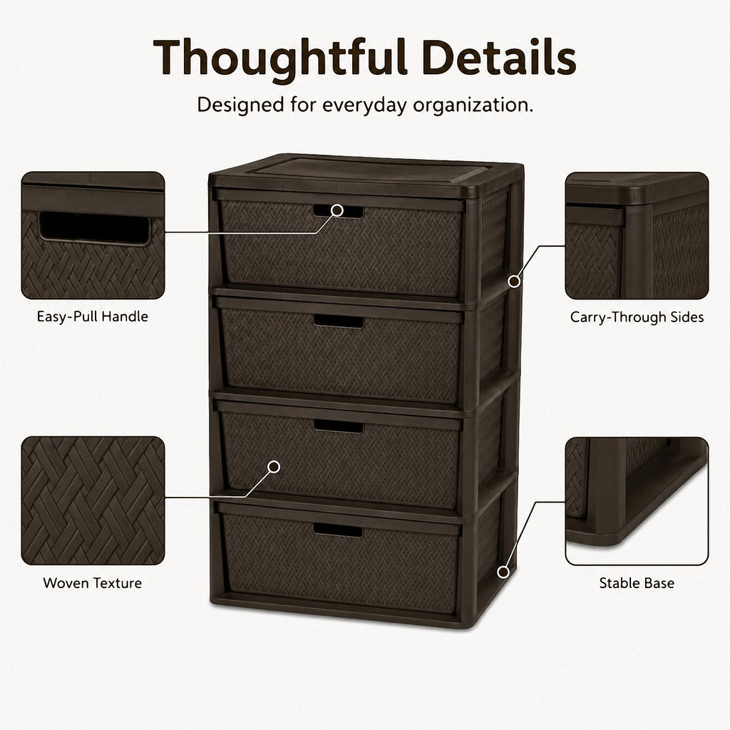 Brown 4 Drawer Plastic Storage Tower Q8126