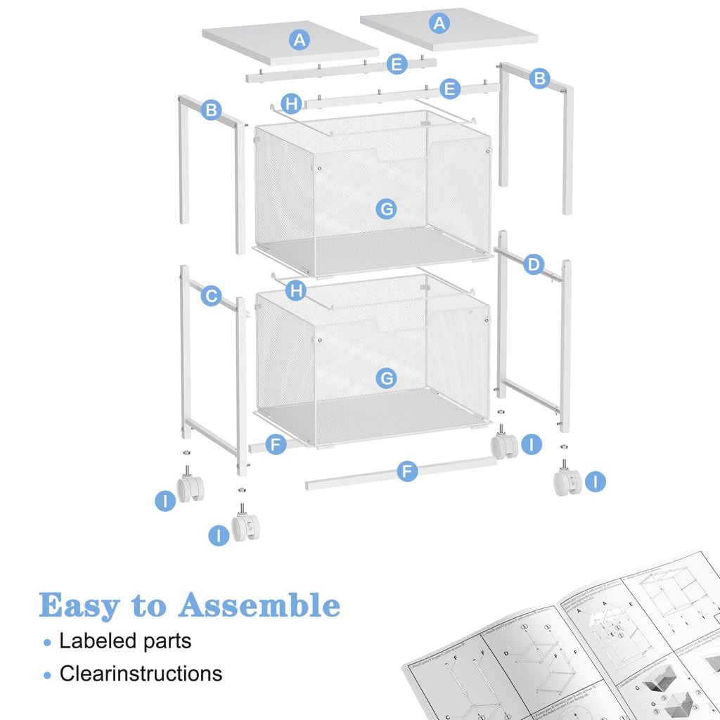 White 2 Drawer Rolling File Cabinet S404