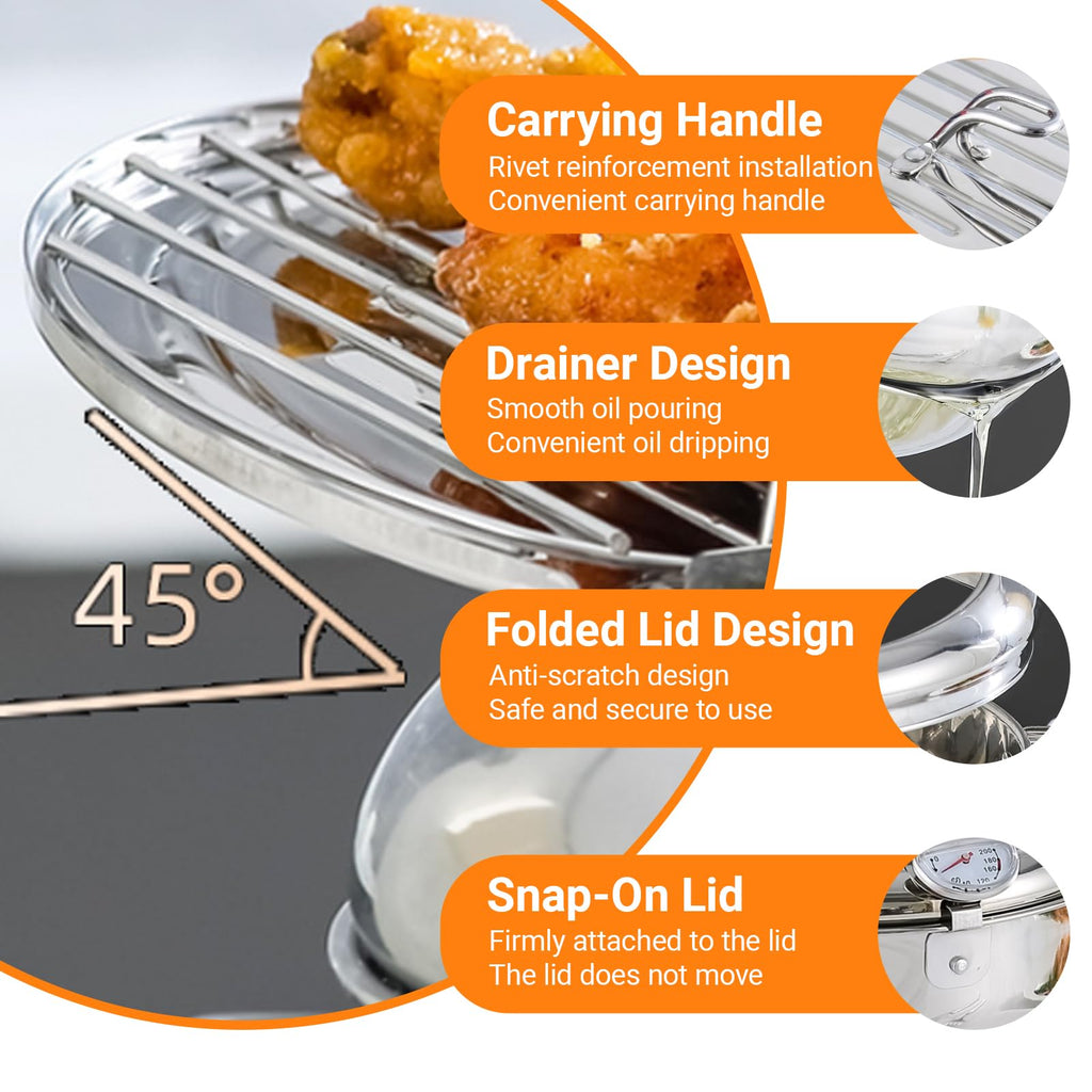 4.2L Stainless Steel Deep Fryer Pot with Thermometer W3949