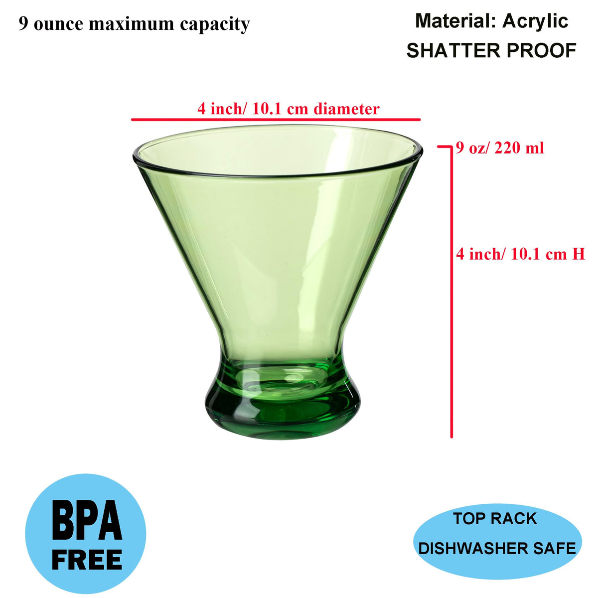 9 oz Acrylic Stemless Martini Glasses, Set of 6 Multicolor F807792