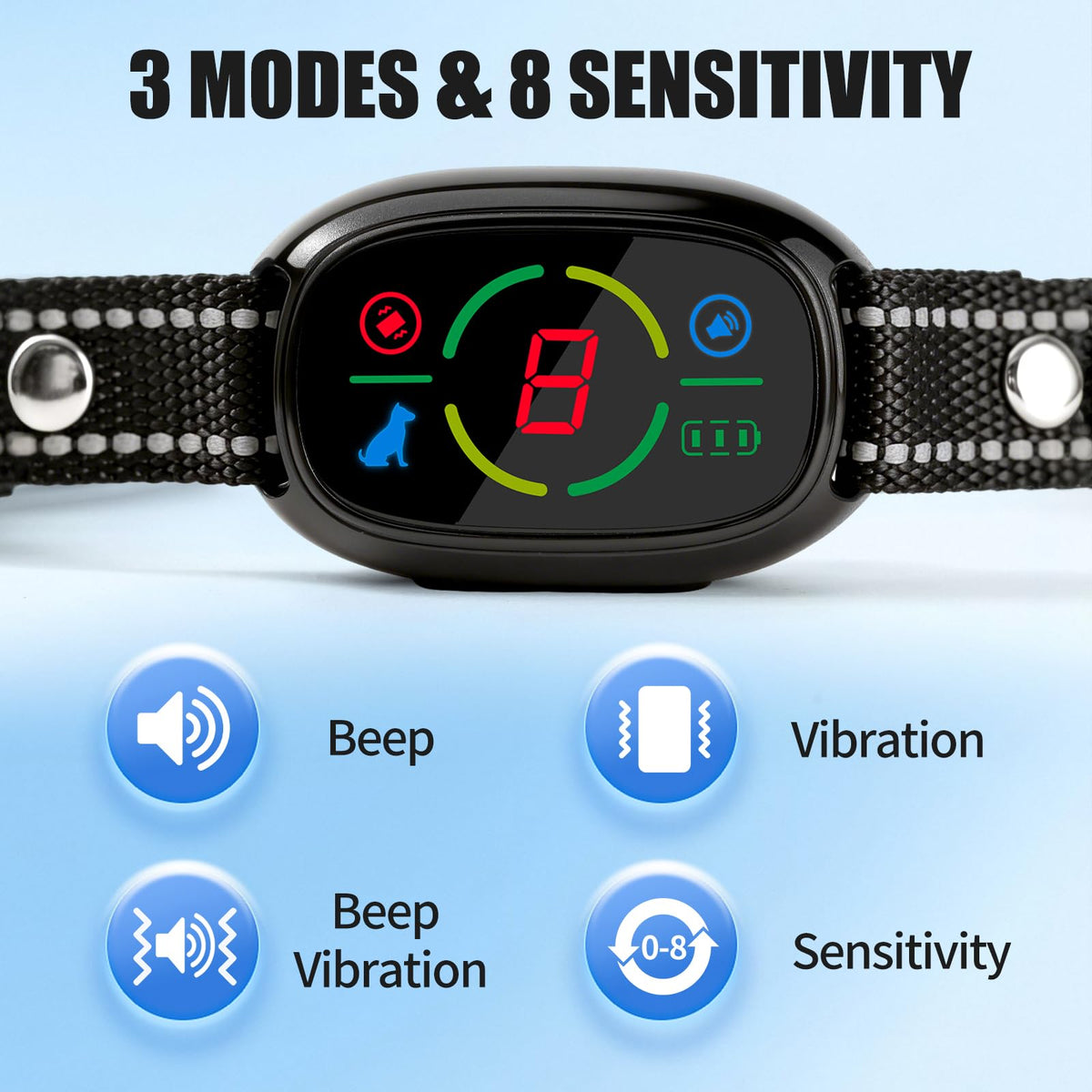 Rechargeable Dog Bark Collar with 3 Beep & Vibration Modes W40988