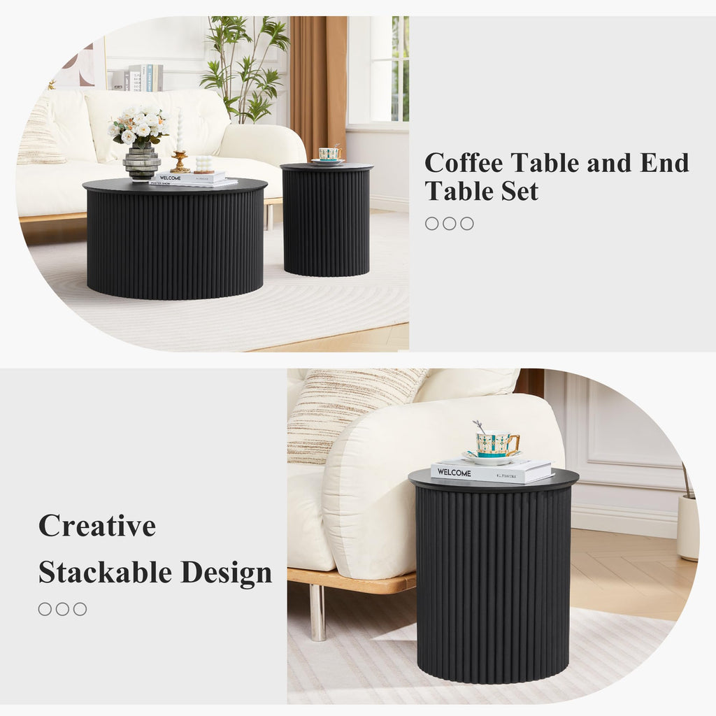 Fluted Round Nesting Coffee Table Set of 2 V74607