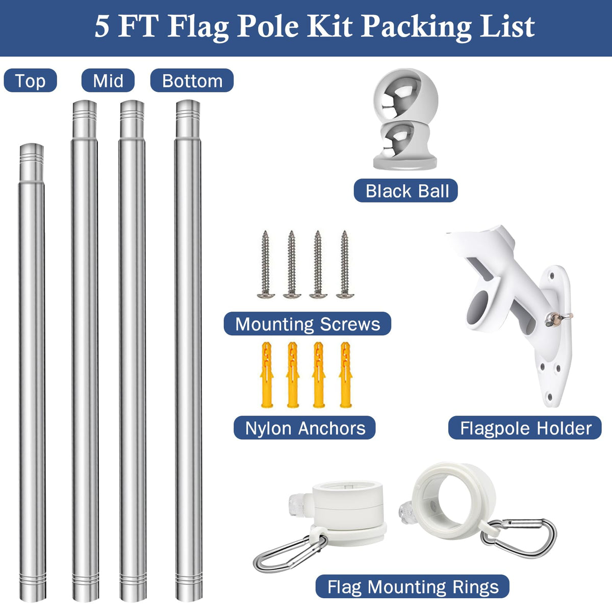 5FT Stainless Steel Wall Mounted Flag Pole Kit J79103