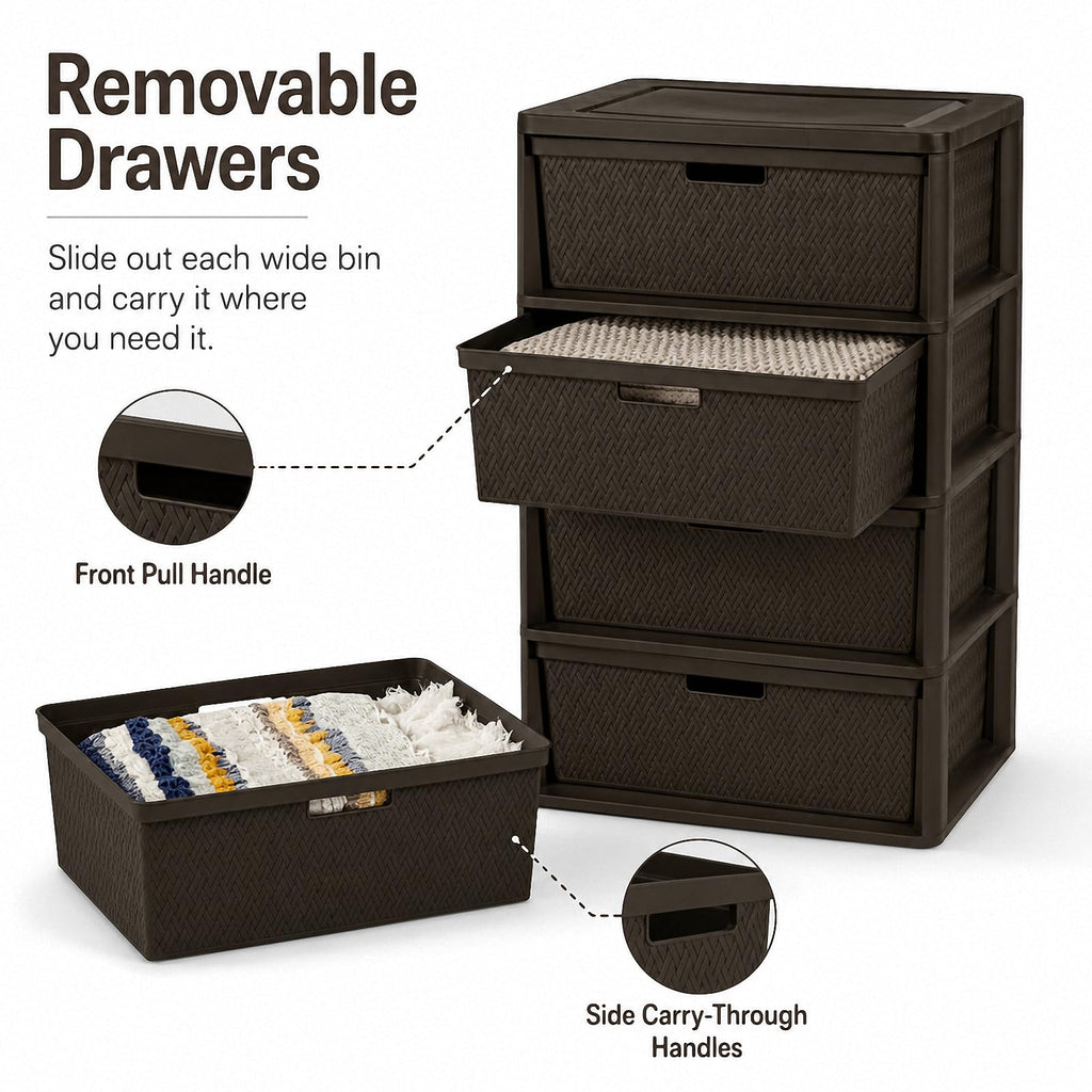 Brown 4 Drawer Plastic Storage Tower Q8126