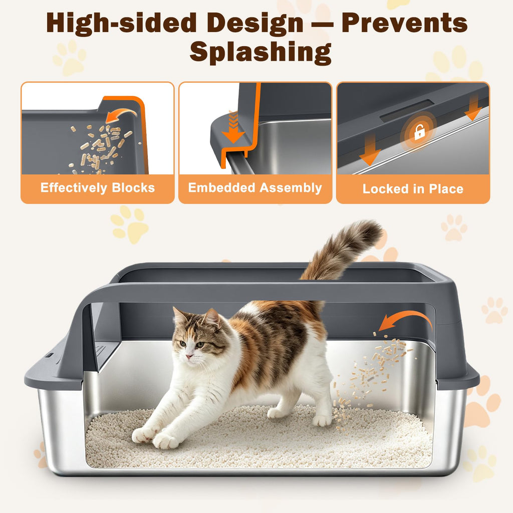 XL Stainless Steel Litter Box with Lid N439