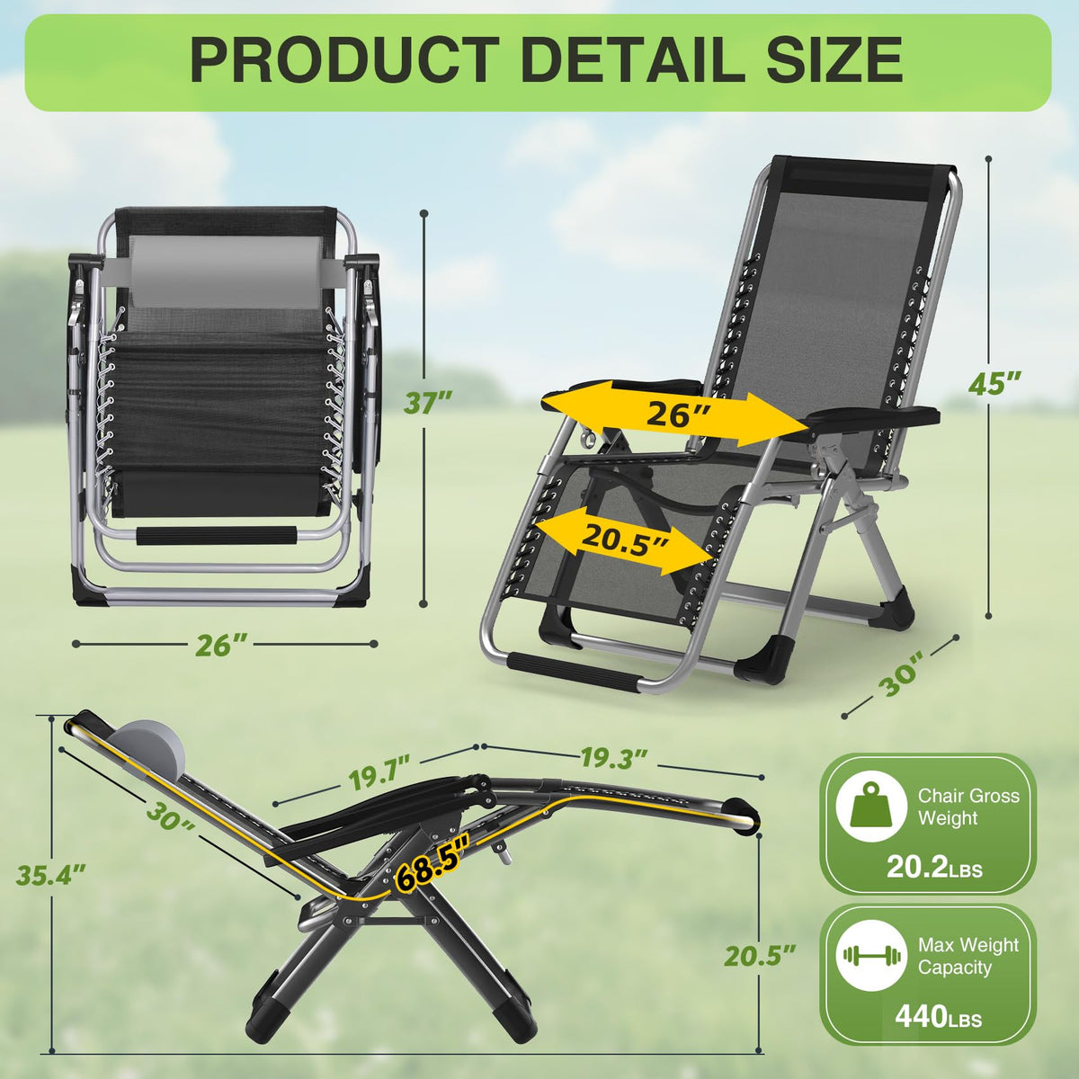 Zero Gravity Reclining Camping Lounge Chair with Cup Holder L975544