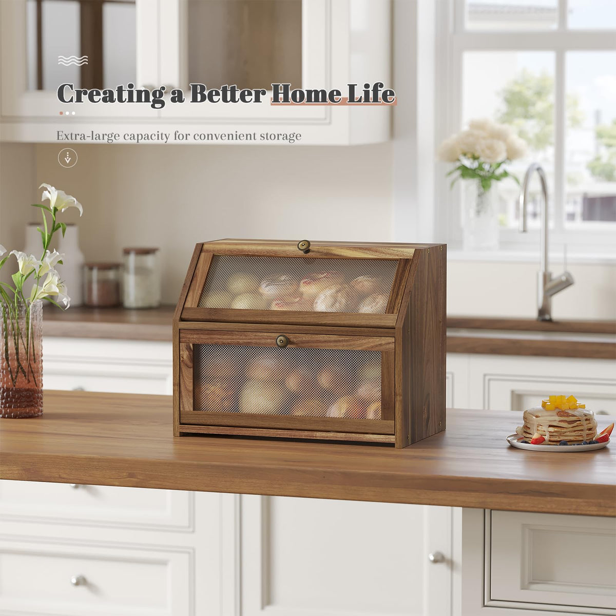 Large Brown Wooden Bread Box N35835