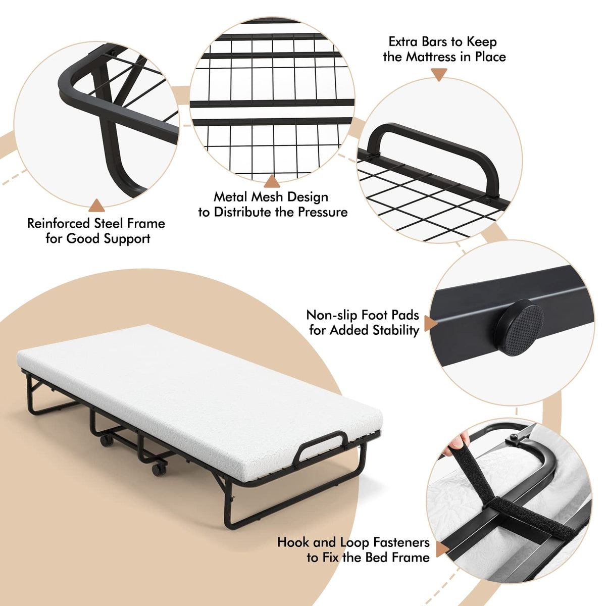 Folding Twin Size Portable Bed with 4” Memory Foam Mattress R27998
