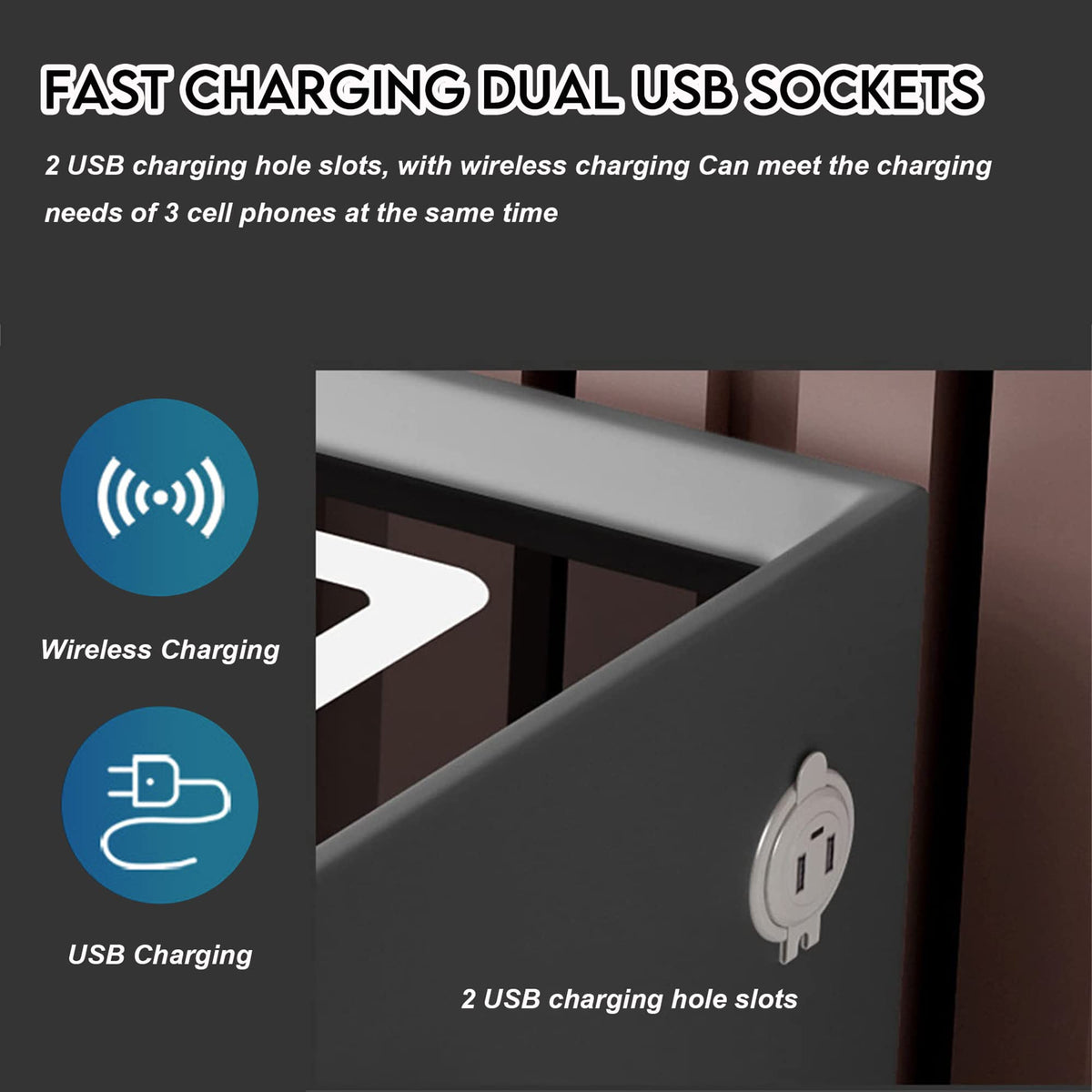 White Nightstand with Wireless Charging Station and Fingerprint Lock Drawer F67187