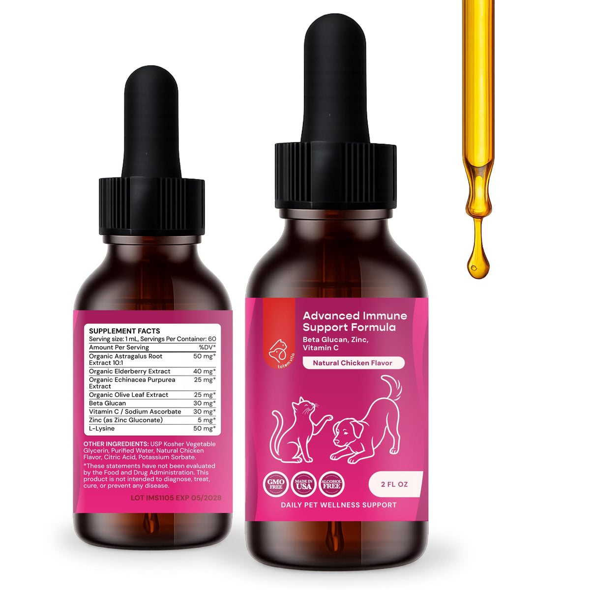 Liquid Pet Supplement with Astragalus, Elderberry, Echinacea & Beta Glucan, 2 fl oz U91841
