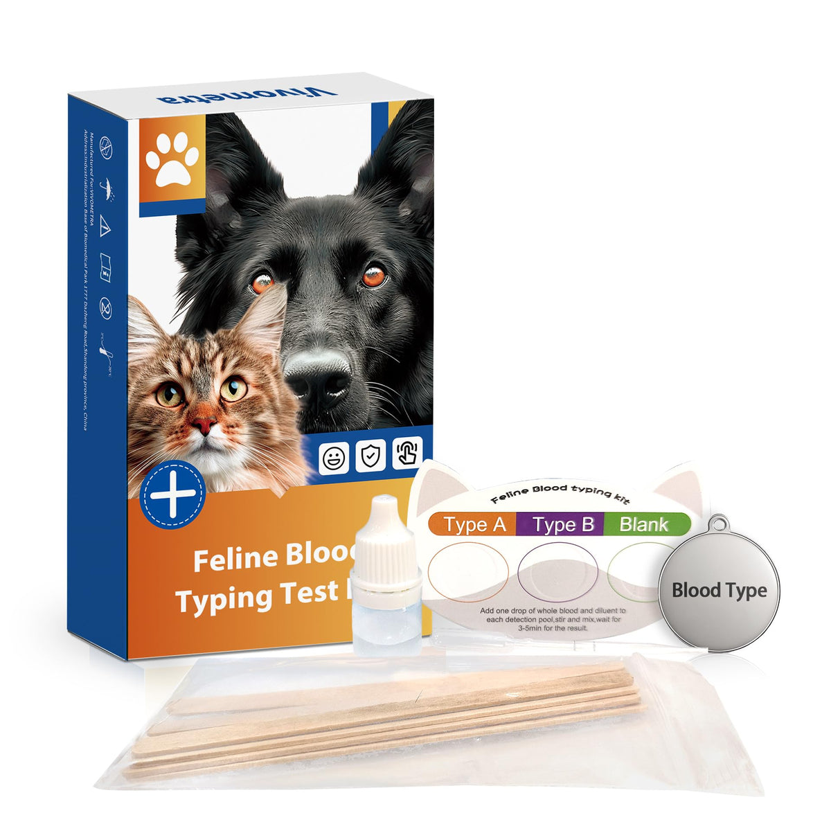 Cat Blood Typing Test Kit with Stainless Steel ID Tag X28458