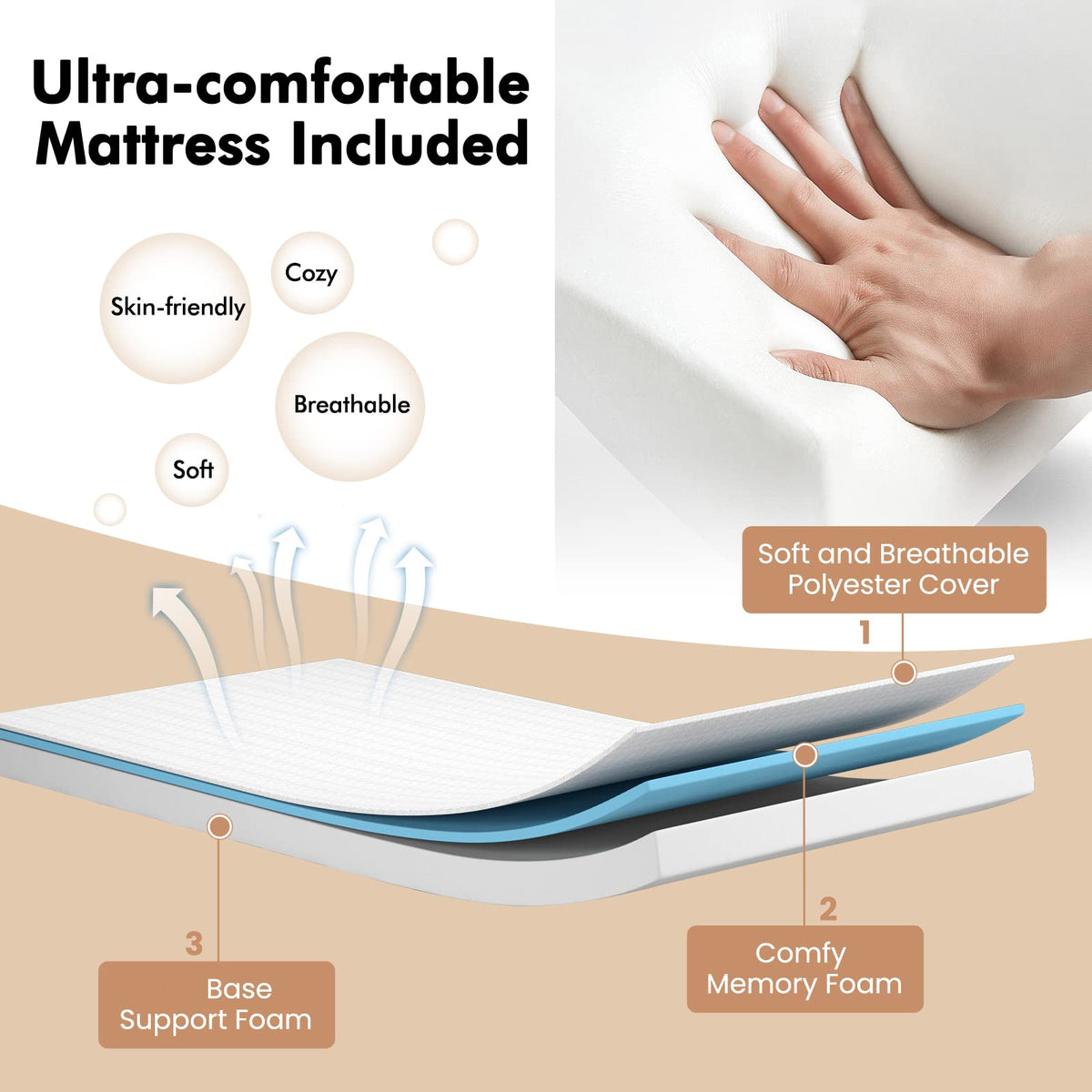 Folding Twin Size Portable Bed with 4” Memory Foam Mattress R27998