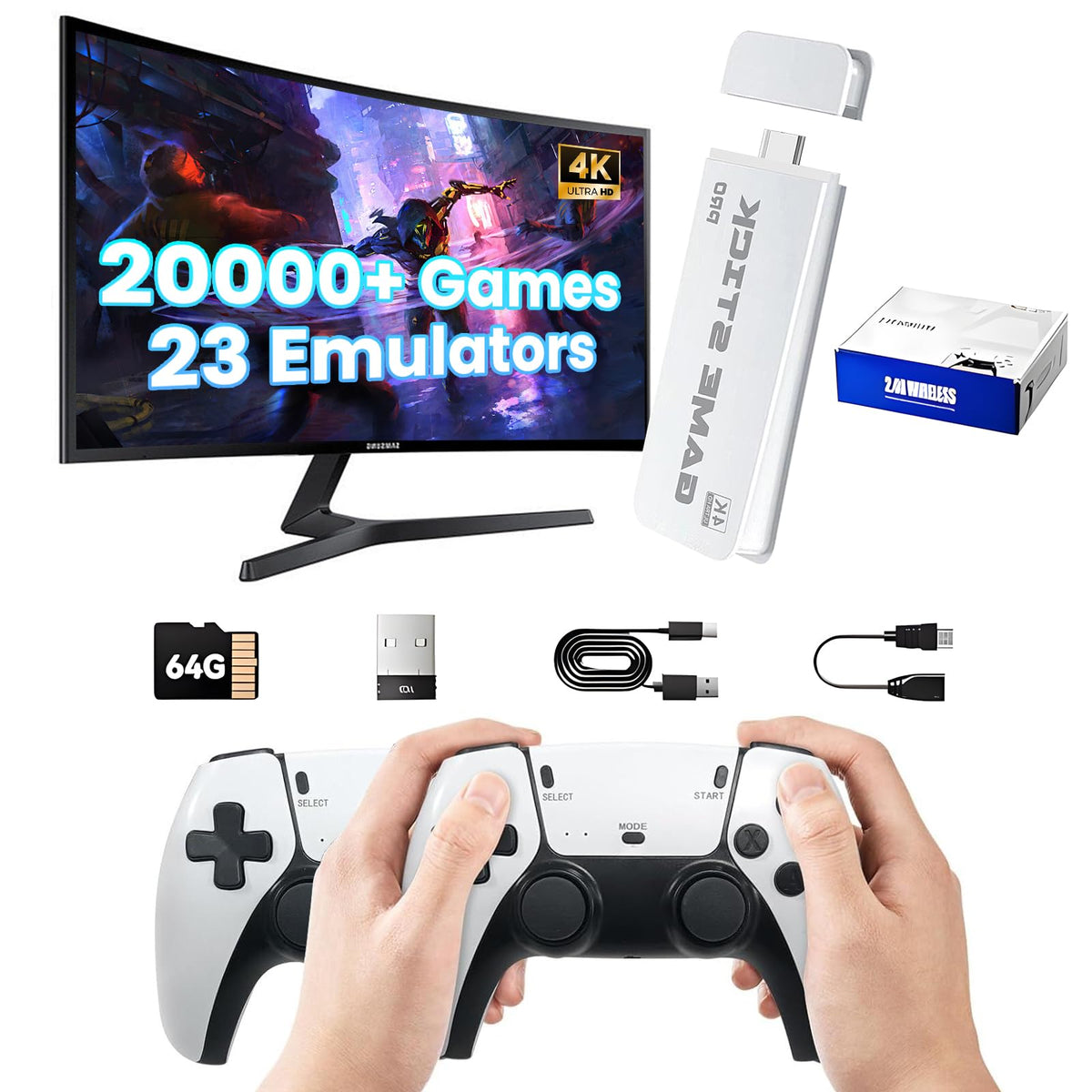 Wireless Plug and Play Retro Game Console with 20000+ Games and Dual 2.4G Wireless Controller V180