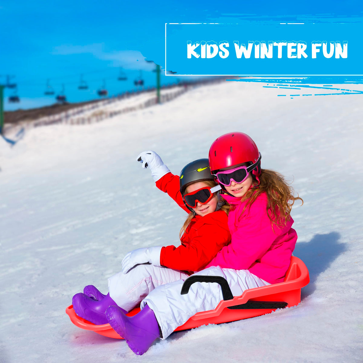 Red Flexible Plastic Toboggan Snow Sled with Brake Z2696