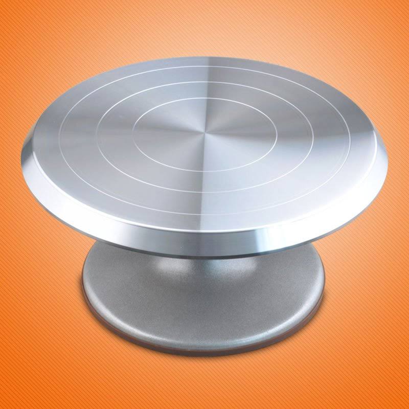 Silver Aluminum Alloy Rotating Cake Turntable Stand E38726