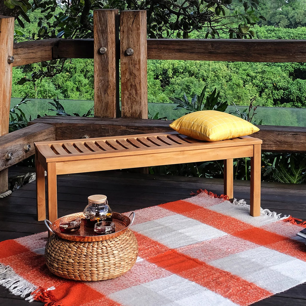 Solid Teak Wood Outdoor Backless Bench C64597