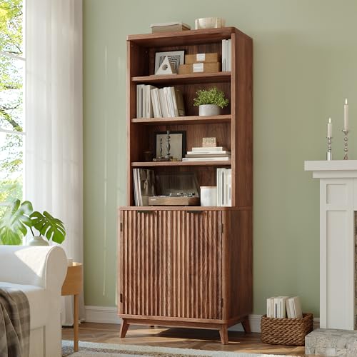 Tall 6-Tier Bookshelf with Doors and Adjustable Shelves B353764