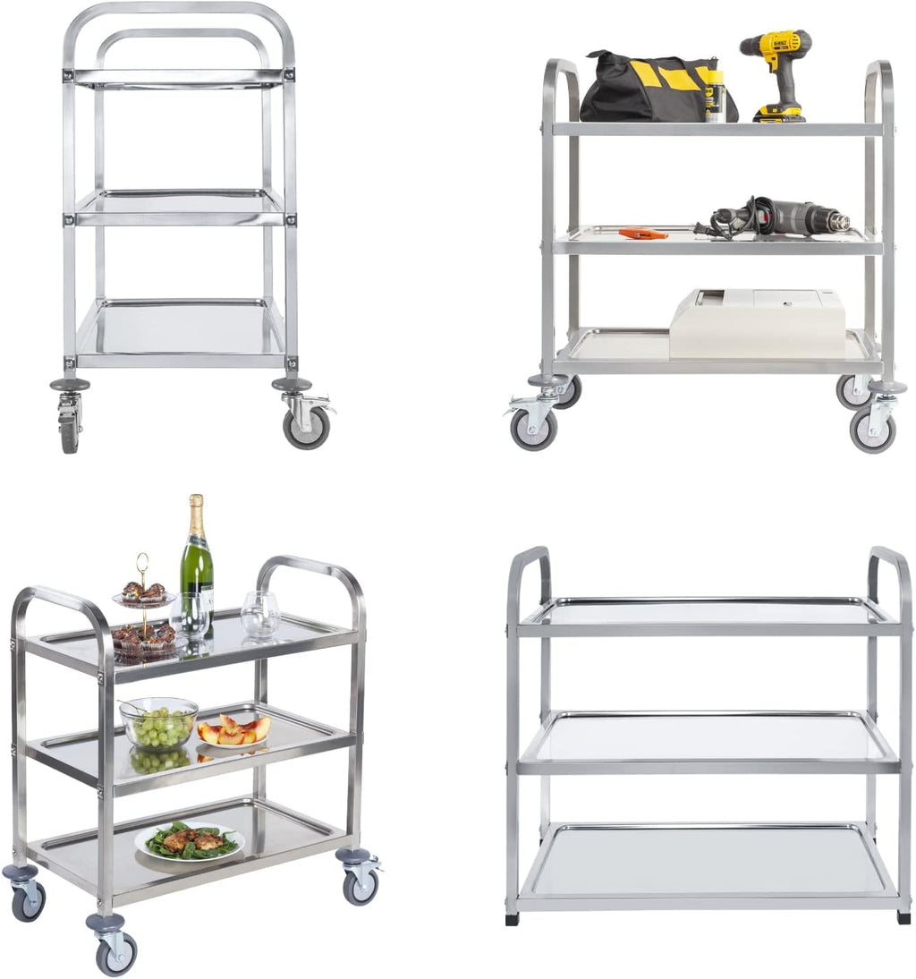 Stainless Steel 3 Tier Rolling Utility Cart with Swivel Locking Wheels D89597