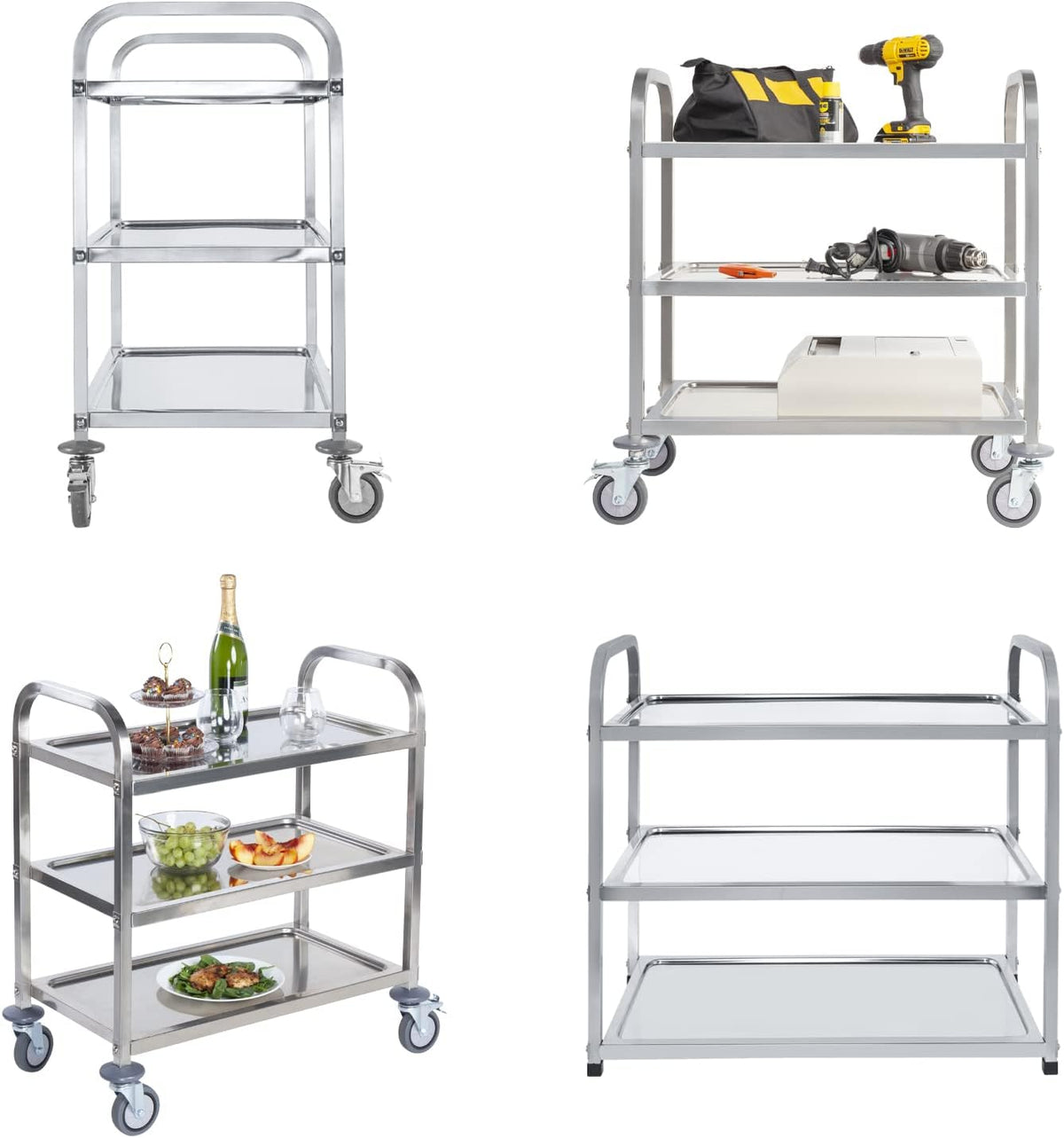 Stainless Steel 3 Tier Rolling Utility Cart with Swivel Locking Wheels D89597