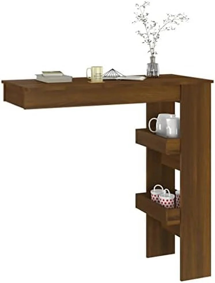 Black Engineered Wood Wall Table with Compartments U1926