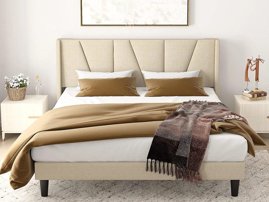 King Size Upholstered Platform Bed Frame with Wingback M471