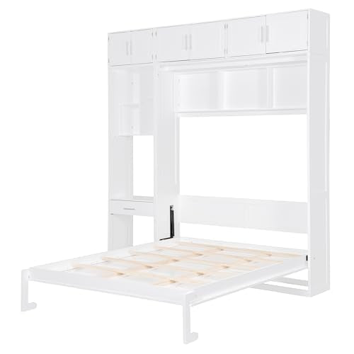 White Full Size Wall Murphy Bed with Built-in Desk & Shelves X812638