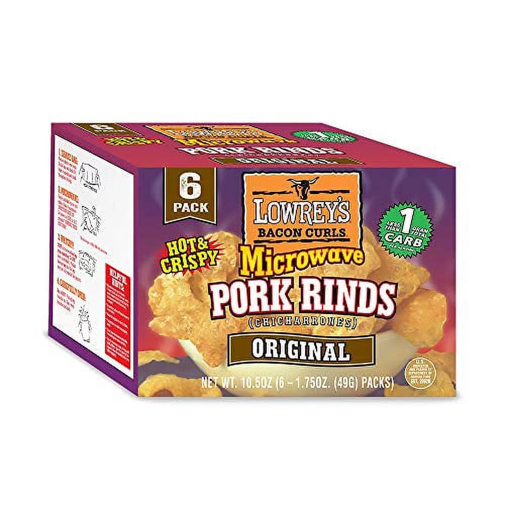 Bacon Curls Pork Rinds Original 1.75 Ounce Pack of 6 E160