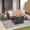 Beige 4 Piece Outdoor Wicker Sectional Sofa with Fire Pit Table J32701