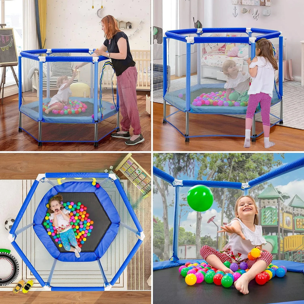 Green Mini Trampoline with Safety Enclosure Net and Pit Balls H728646