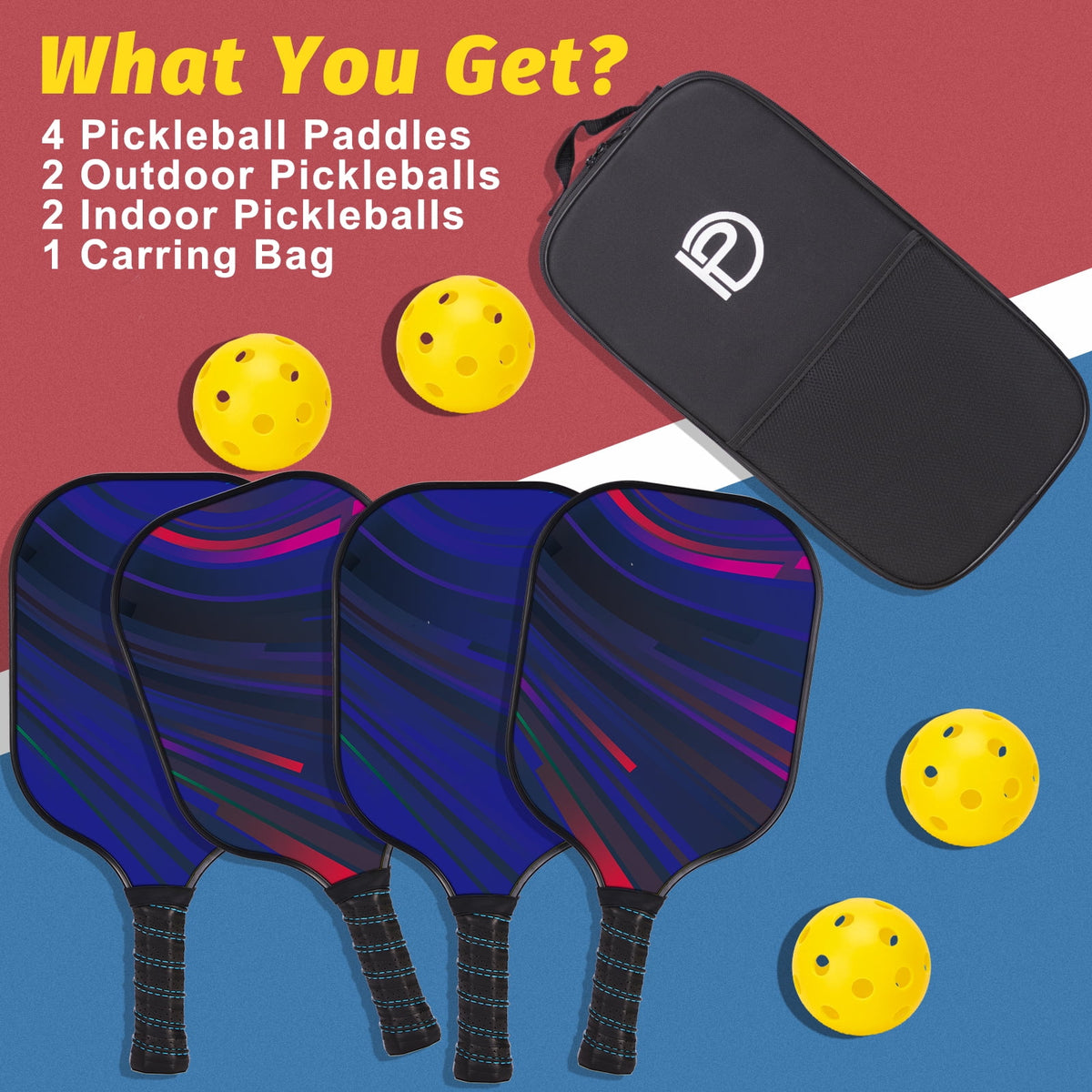 Wood Pickleball Paddles Set of 4 with Mesh Bag C2758