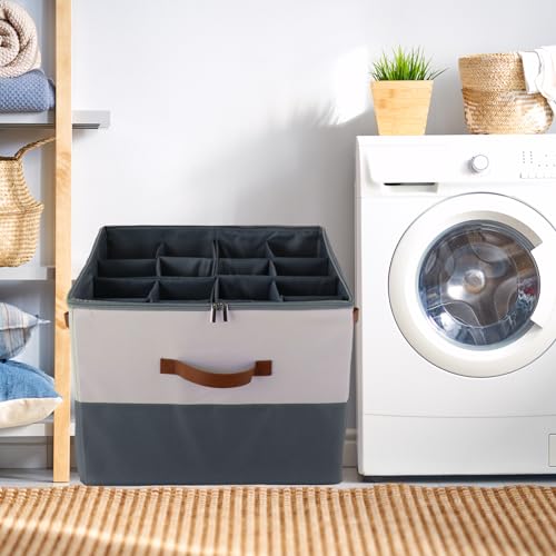 Grey Fabric Shoe Storage Bins for Closet, 16 Pairs U68161