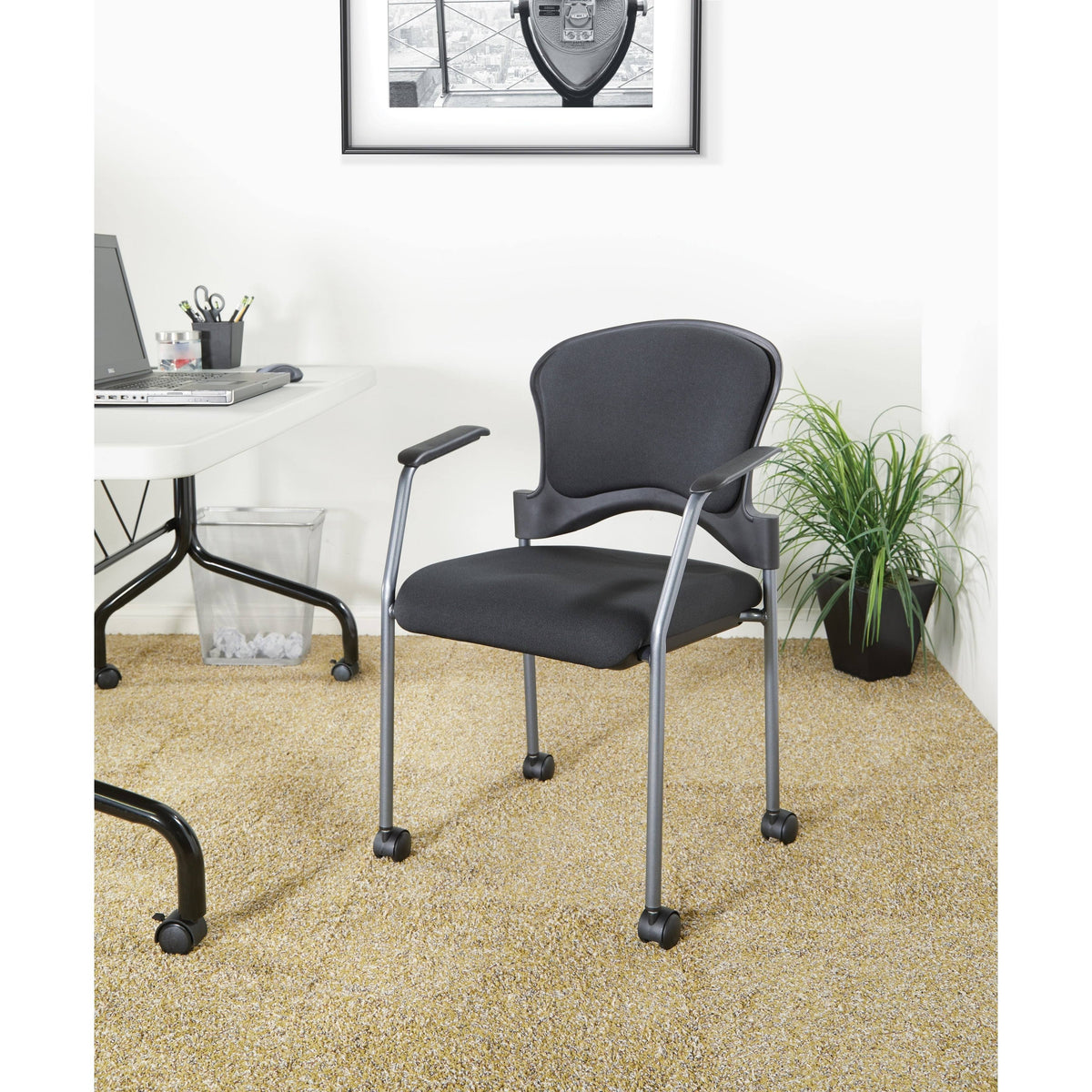 Titanium Finish Rolling Visitors Chair with Casters I664