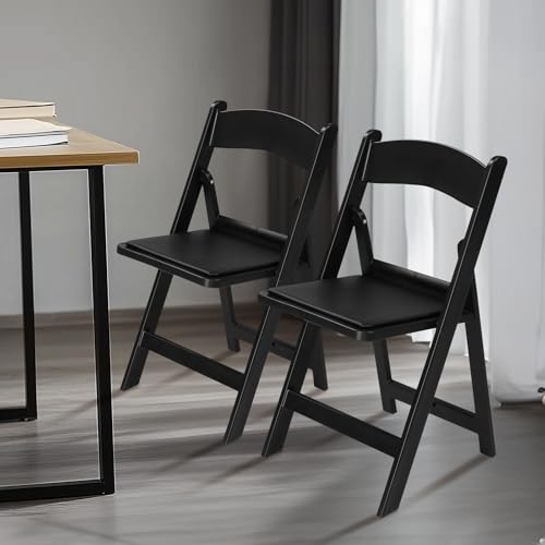 Black Resin Stackable Folding Chair with Padded Seats D52946
